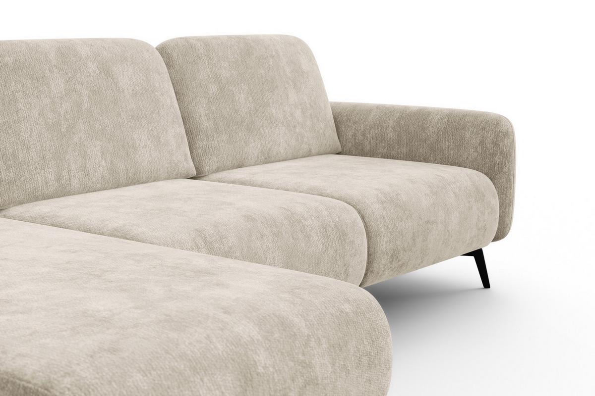 ECKSOFA FEBE 4-Sitzer LINKS, cremefarbener Chenille-Stoff - Creme/Schwarz, Holz/Textil (264/157cm) - Wozimo