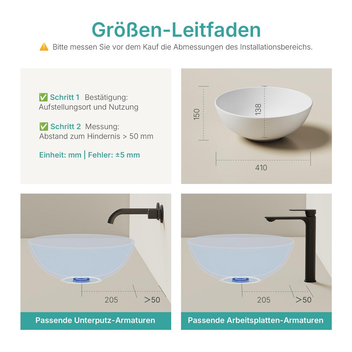 WASCHBECKEN Aufsatz Keramik Weiß Matt Ø41,5 / 15,5 cm - Weiß, Keramik (41/15/41cm) - EMKE