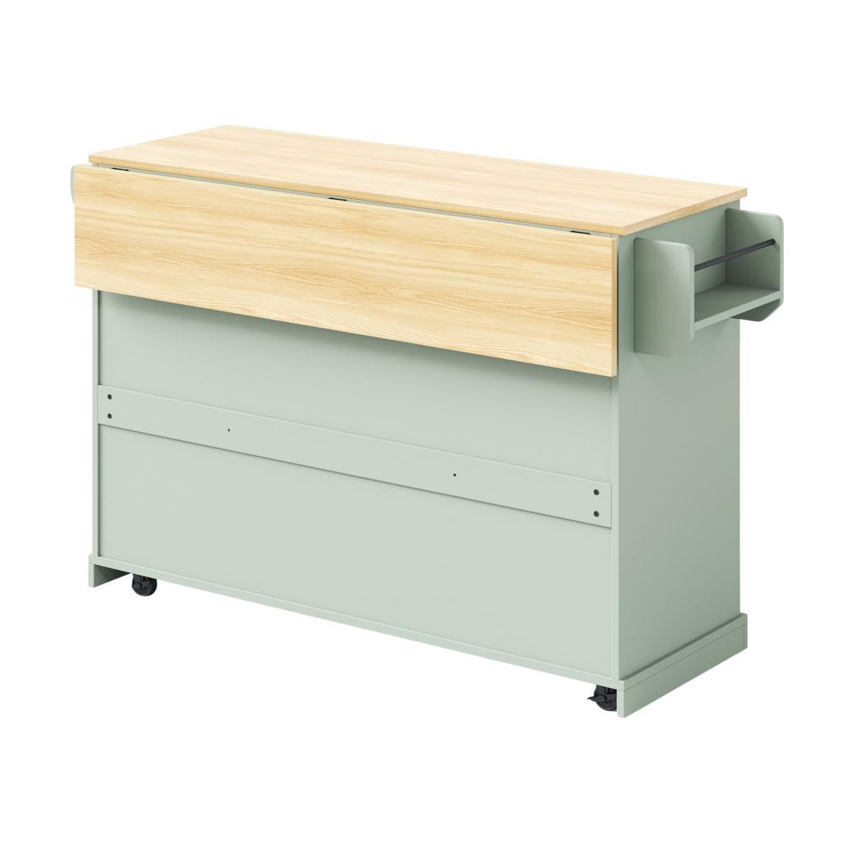 KÜCHENINSEL Antique Green Mit Klapptisch, Weinregal & Rollen - Waldgrün, Holzwerkstoff (138/92/70cm) - Urban Meuble