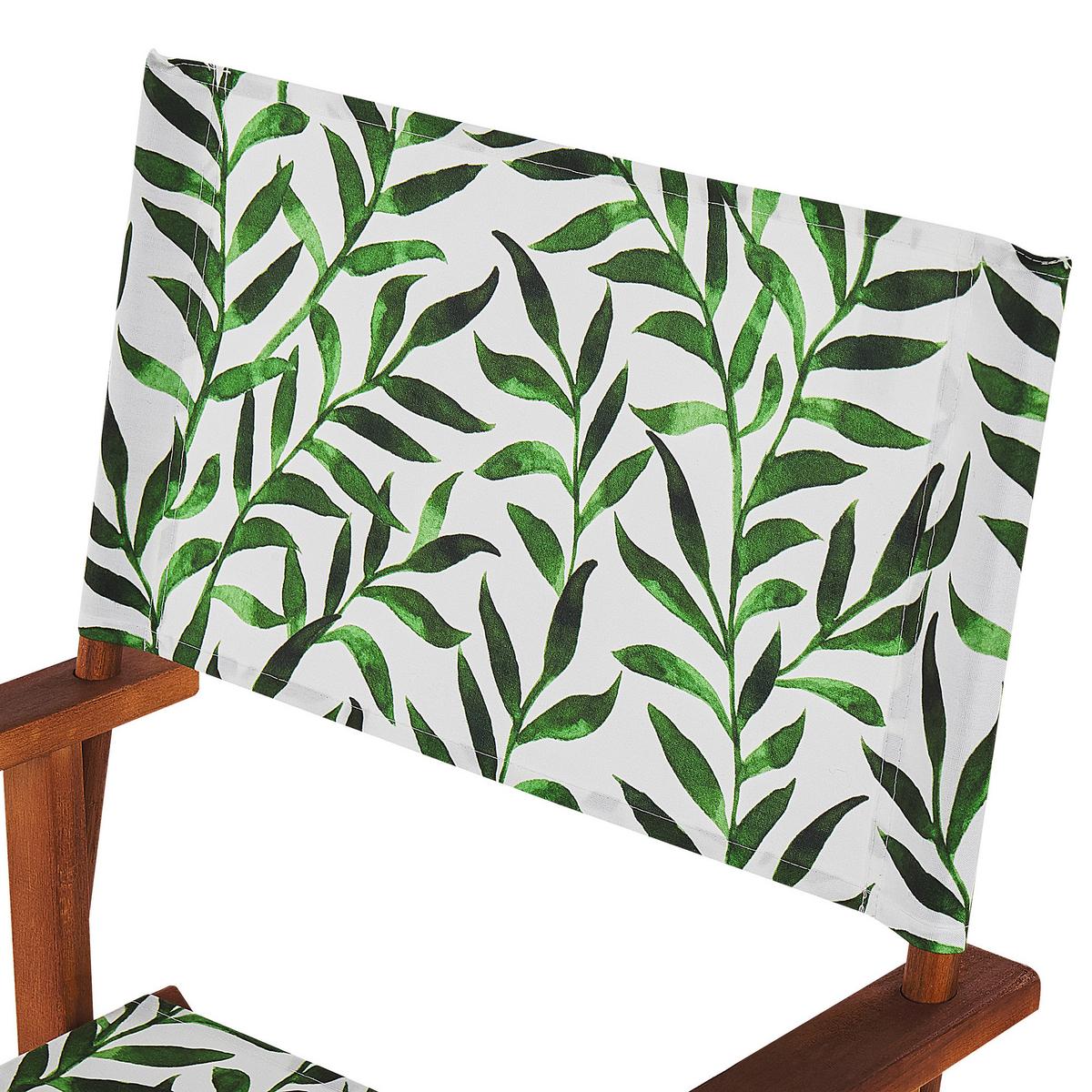 GARTENSTUHL 2er-Set Akazienholz dunkelbraun Auflagen cremeweiß/grün Blattmuster Cine - Dunkelbraun/Creme, Holz (50/91/50cm) - Beliani