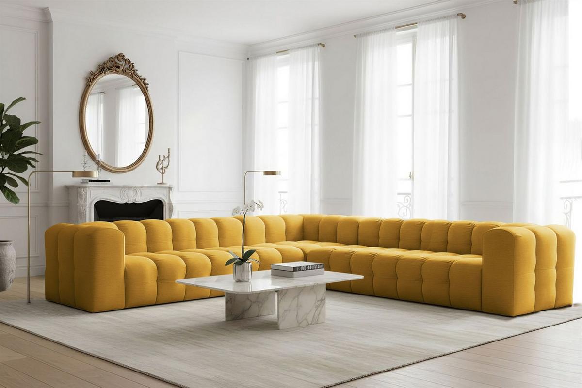 ECKSOFA Solvie Xl In Tiffani - Gelb, Holzwerkstoff/Textil (330/330cm) - Fun Möbel