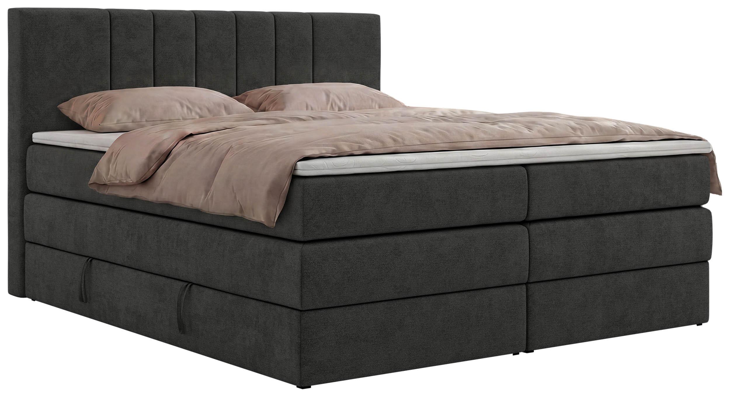 BOXSPRINGBETT INERO KING 180/200 - Dunkelgrau Stukture - Topper Visco - H4 - Dunkelgrau/Schwarz, Kunststoff/Textil (180/200cm) - MKS