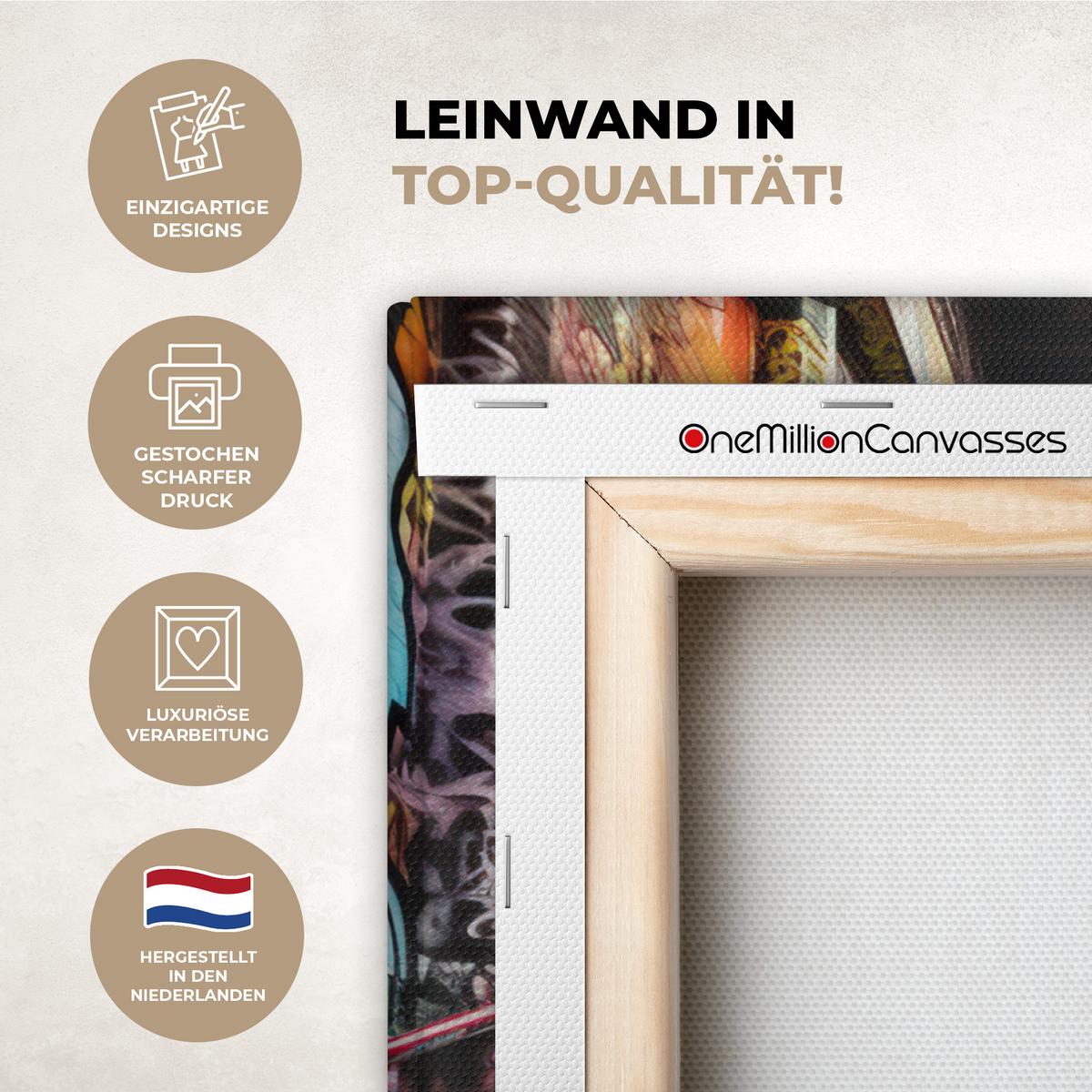 LEINWANDBILD Treppe - Graffiti - Farben - Kunst Wandbild Wohnzimmer 50x50 cm - Multicolor, Textil (50/50cm) - MuchoWow