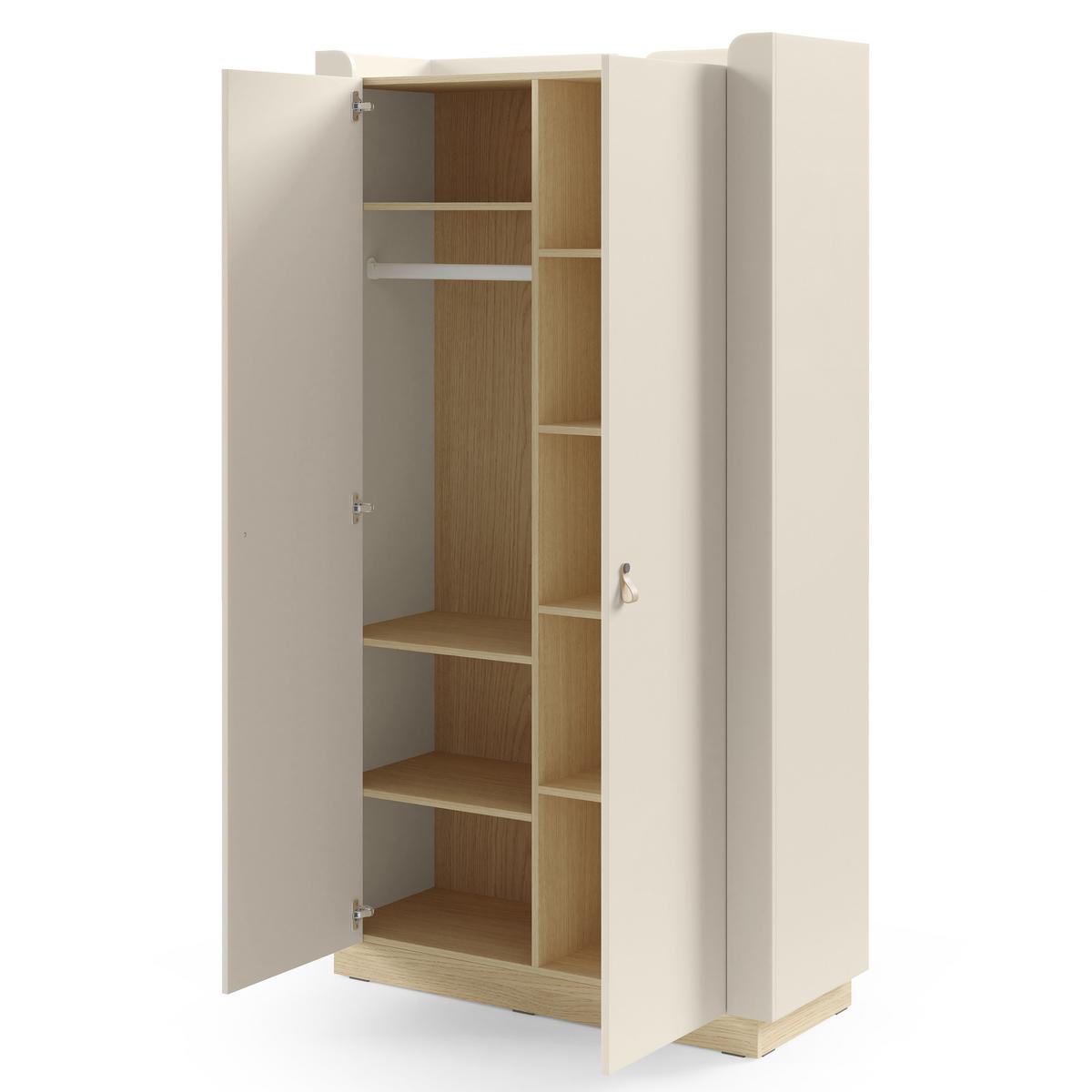 DREHTÜRENSCHRANK Sorella, 2-türig, 110 cm, für Jugendzimmer, Macadamia + Eiche Mavelie - Eichefarben/Beige, Leder/Holzwerkstoff (110/201/52cm) - Beautysofa