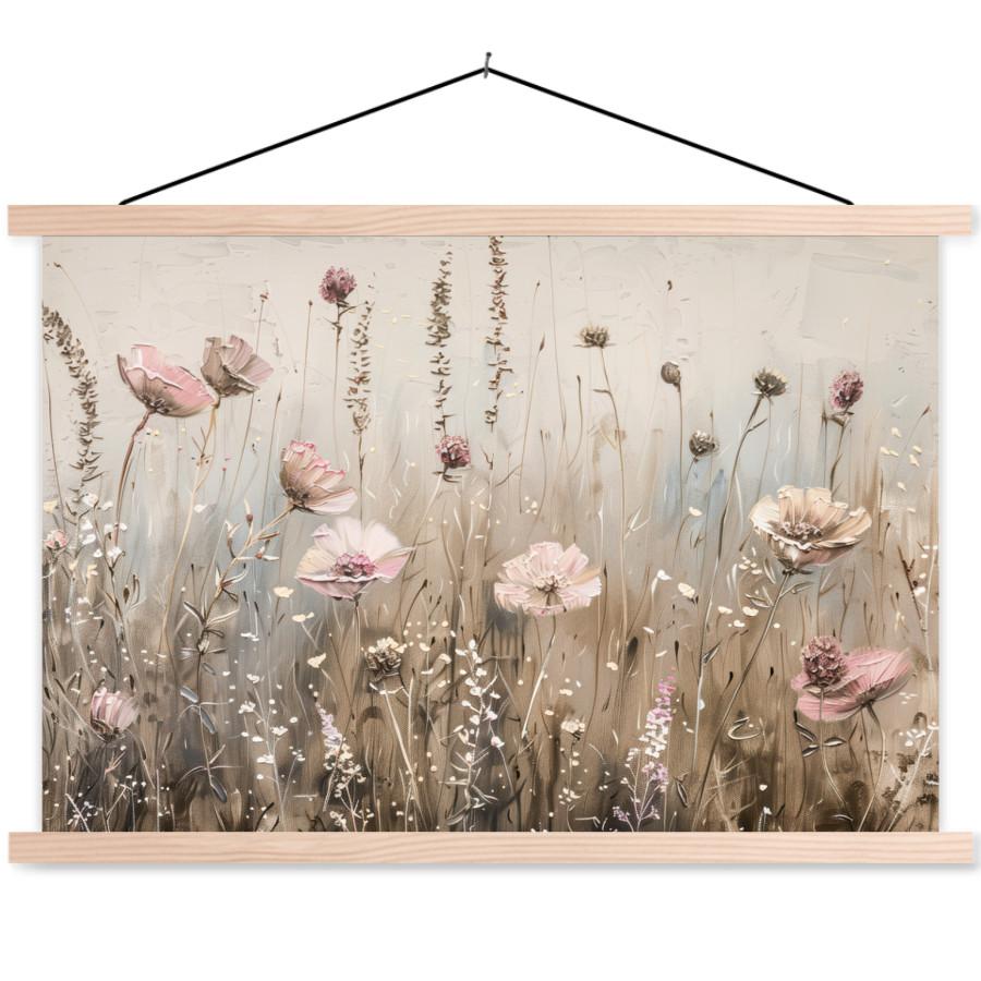 POSTER MIT MAGNETLEISTEN Blumen - Rosa - Modern - Beige Wandbilder 60x40 cm - Beige, Textil (60/40/0.15cm) - MuchoWow