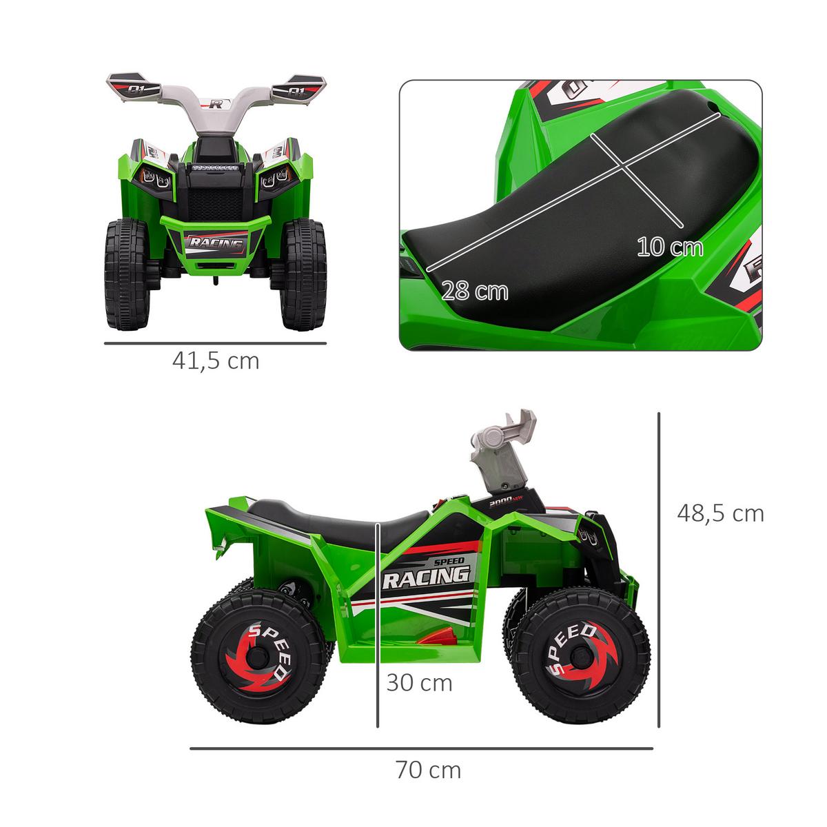 KINDER-ELEKTROQUAD Mini Elektroquad mit Vorwärts-, Rückwärtsfunktion, Grün - Grün, Metall (70/41.5/48.5cm) - HOMCOM