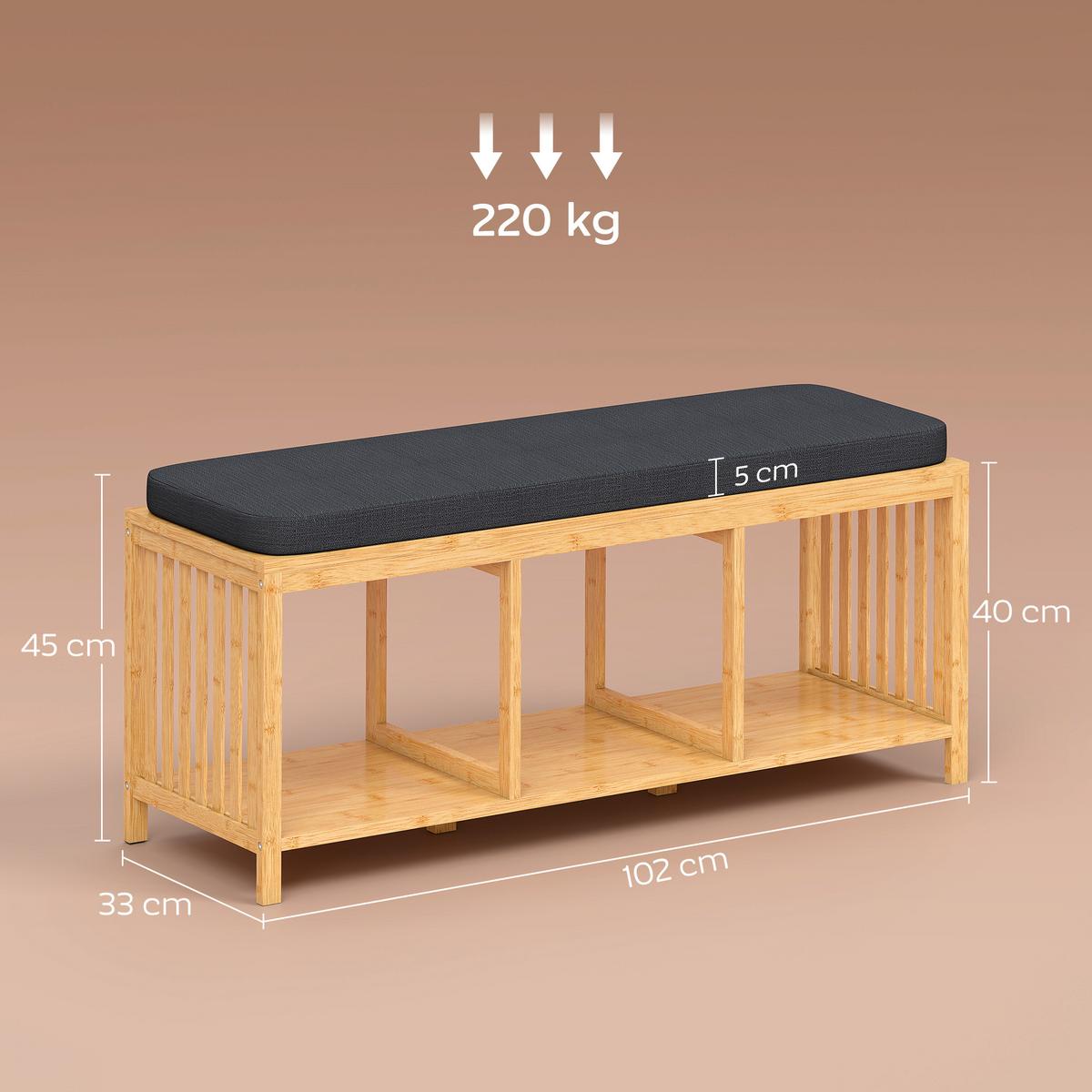 SCHUHBANK Bambus Polyester Naturholz - Naturfarben, Holz (102/45/33cm) - HOMCOM