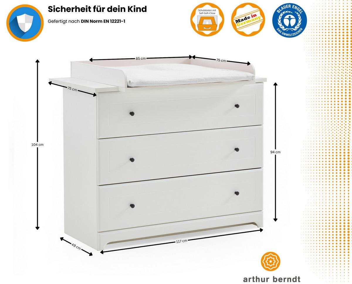 WICKELKOMMODE Thilo Landhausstill Soft-Close Weiß - Schwarz/Weiß, Holzwerkstoff/Metall (117/104/75cm) - arthur berndt