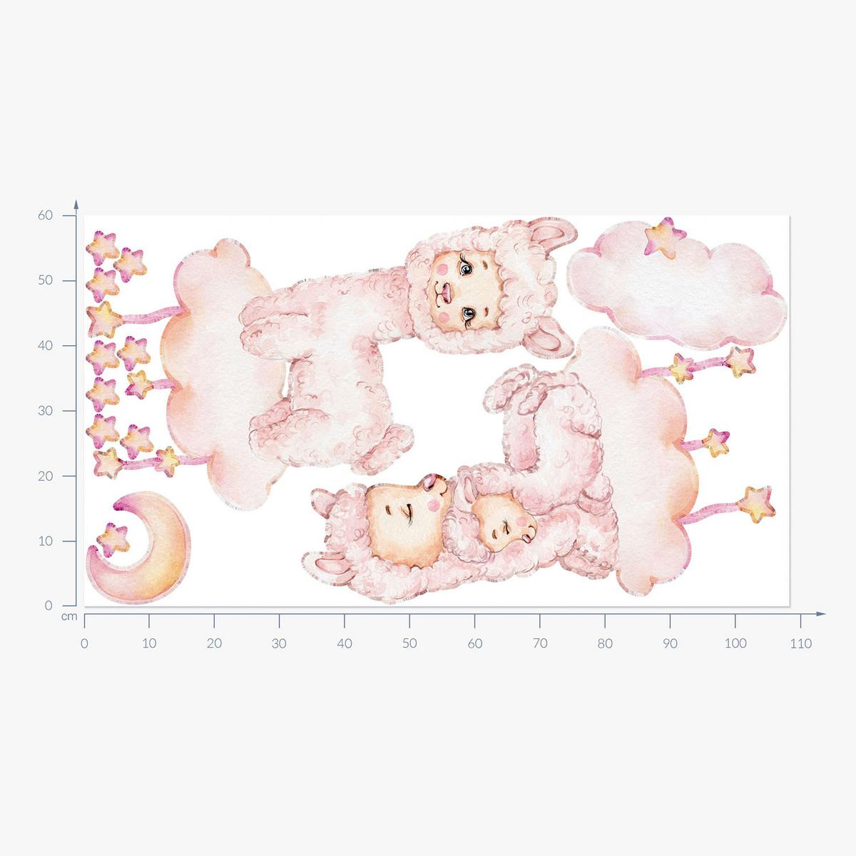 WANDAUFKLEBER 60x108cm - Pastellfarbene Schafe - Multicolor, Kunststoff (60/108/0.1cm) - Wallfluent