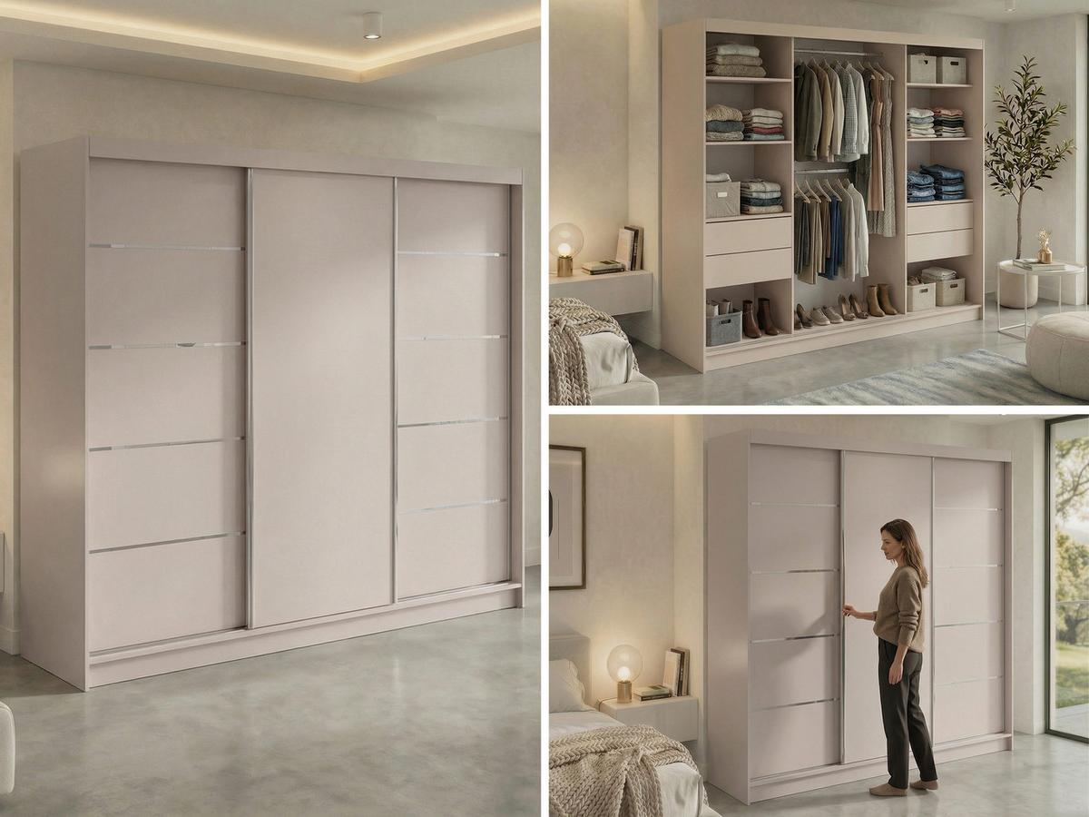 SCHWEBETÜRENSCHRANK mit Schubladen 240 - MACEDONIA - Kaschmir - Kaschmir/Alufarben, Holzwerkstoff/Metall (240/216/61cm) - MKS