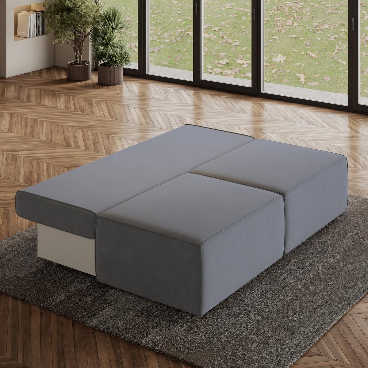 ECKSOFA VARNA M Grau Velours-Stoff mit Schlaffunktion - Grau, Holz/Kunststoff (196/158cm) - MASSENO