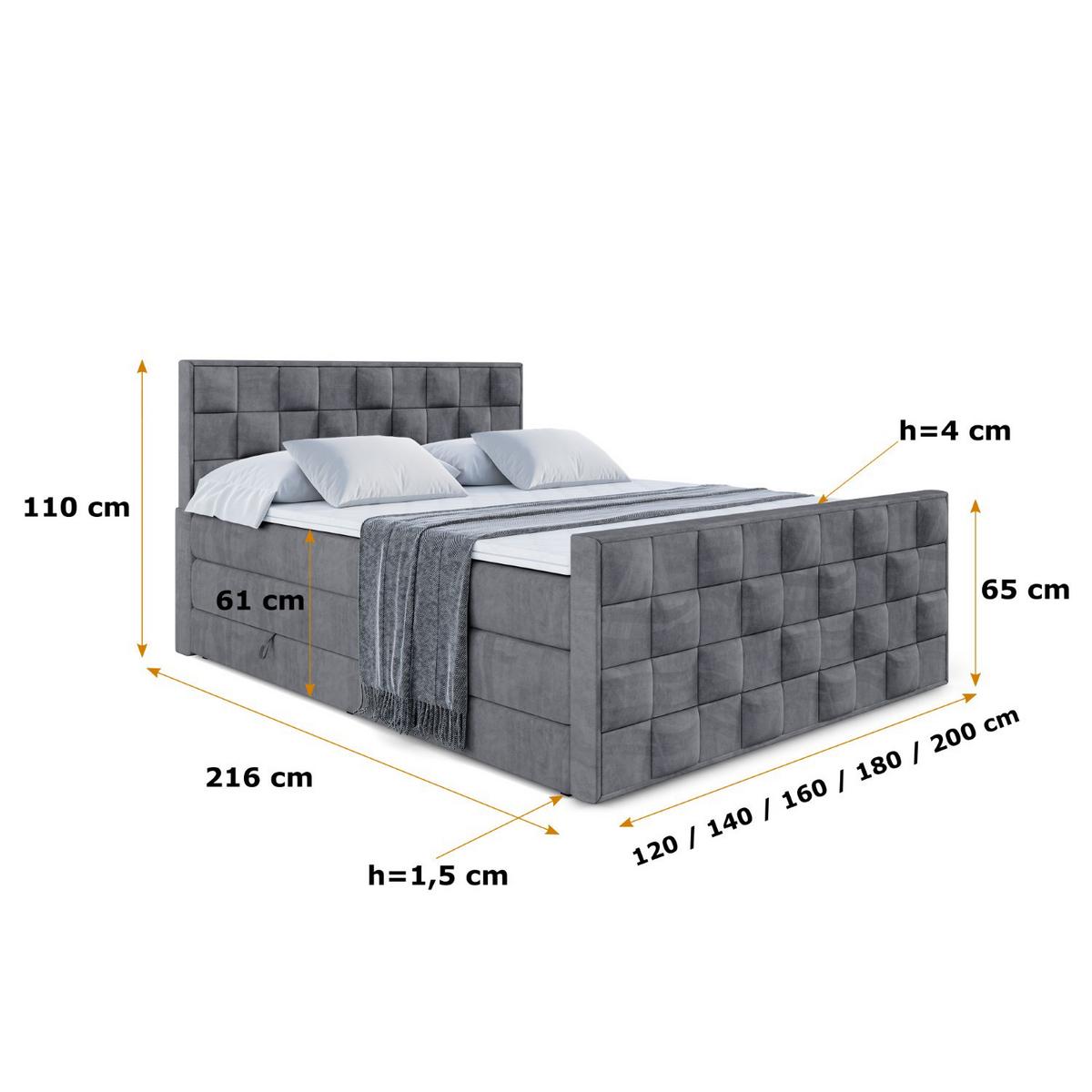 BOXSPRINGBETT ZAFIRA KING - 160 x 200 - H3/H4 - Dunkelgrau - Dunkelgrau, Holzwerkstoff (160/200cm) - ALTDECOR