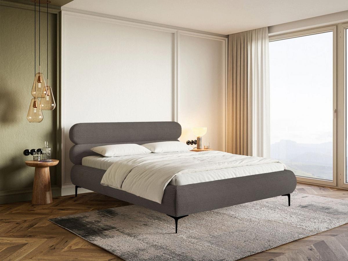 POLSTERBETT Roule Cord Grau 160x200 cm - Schwarz/Grau, Textil/Metall (140/200cm) - Selsey