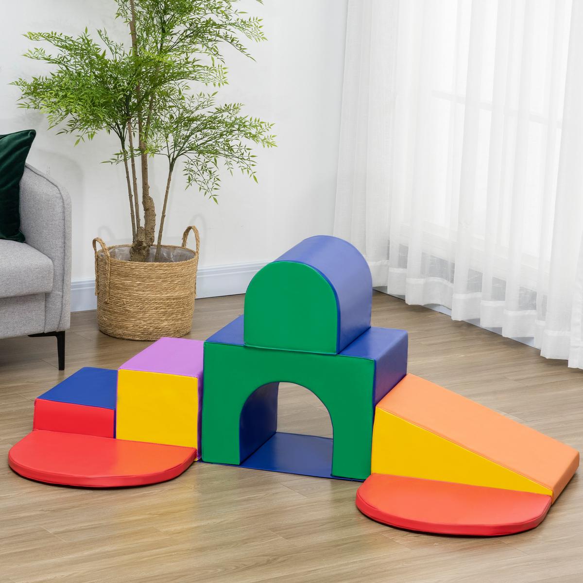 BAUSTEINSET 7er-Set Schaumstoff Bausteine Bauspielzeug für 1-3 Jahre alt Kinder - Multicolor, Kunststoff (130/40/170cm) - HOMCOM