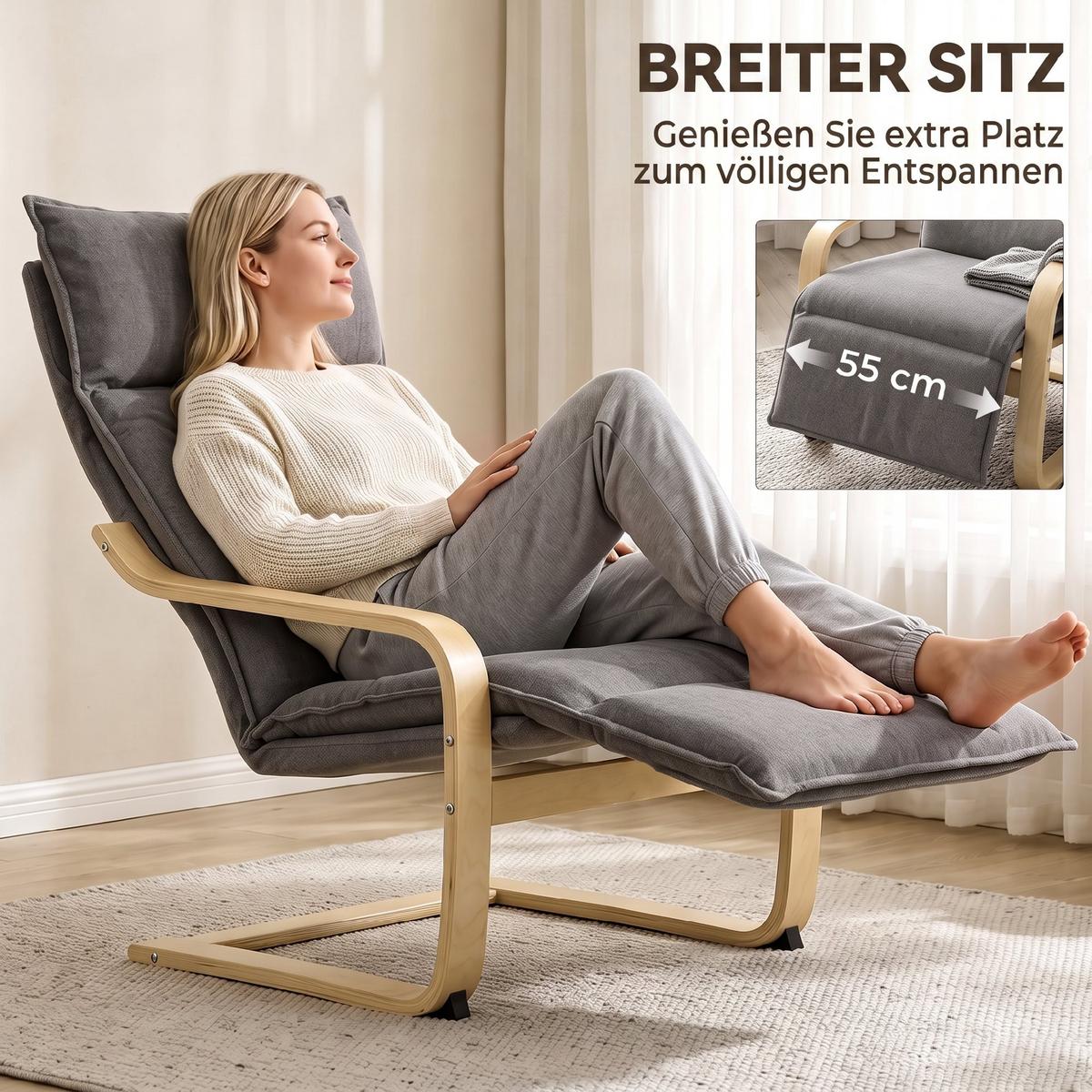 SESSEL Polyester Dunkelgrau - Dunkelgrau/Schwarz, Birkenholz/Holzwerkstoff (67/105/90cm) - HOMCOM
