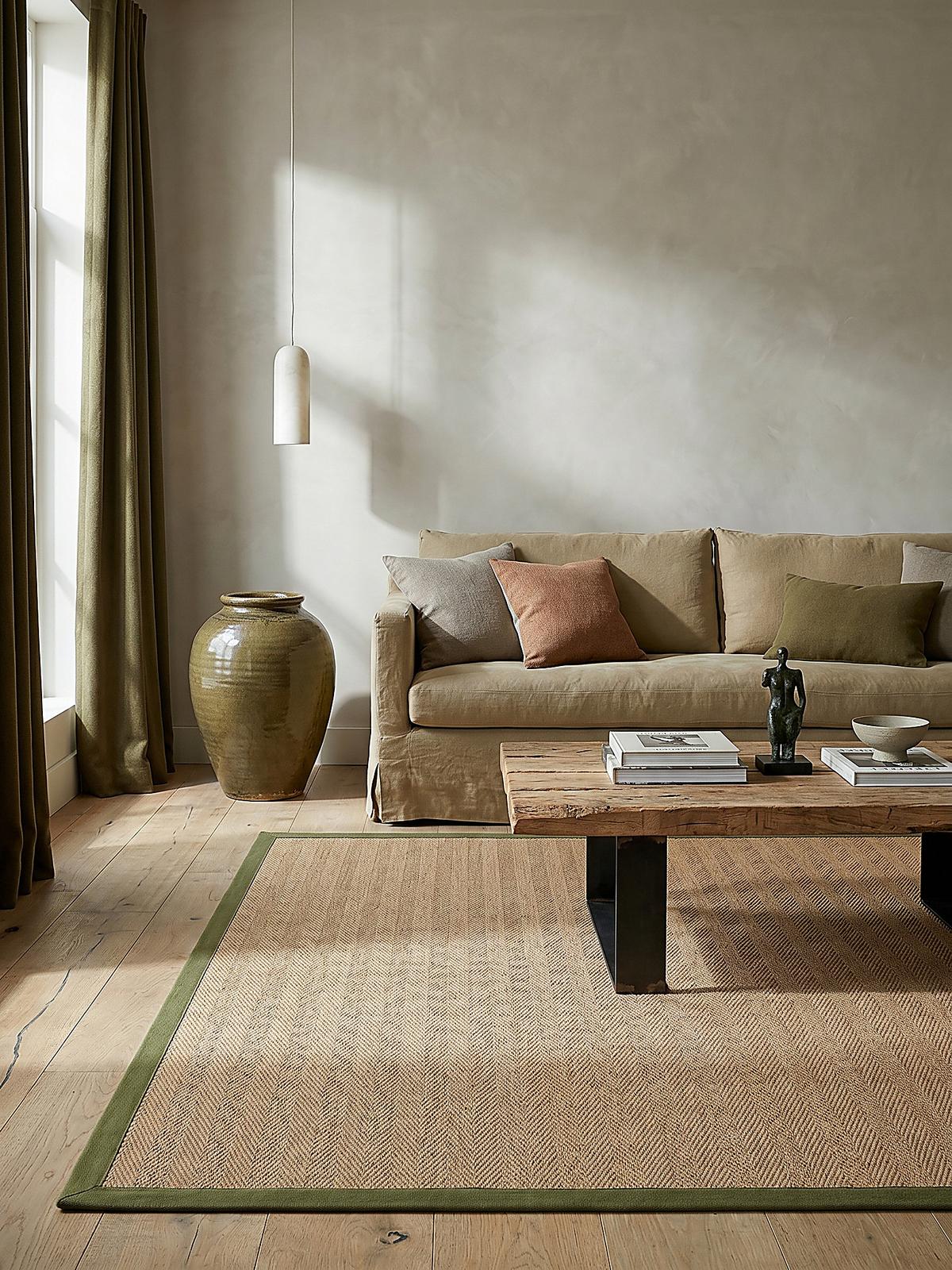 JUTETEPPICH TRENT, geometrisch, Braun-Grün, 160 x 230 cm - Naturfarben/Grün, Textil (230/160cm) - KADIMA DESIGN