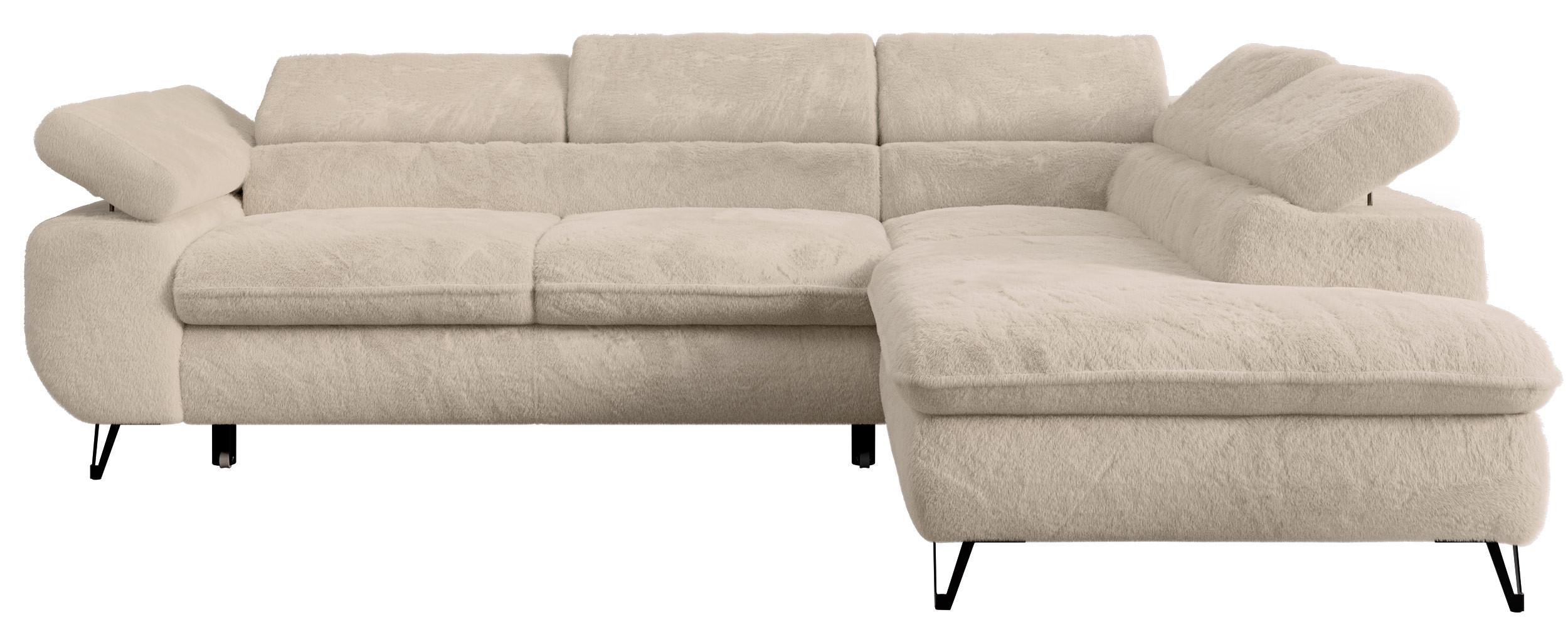 ECKSOFA PETER L Dunkelgrau Plüsch - Rechts Seite - Ecru/Schwarz, Textil/Metall (273/208cm) - MKS