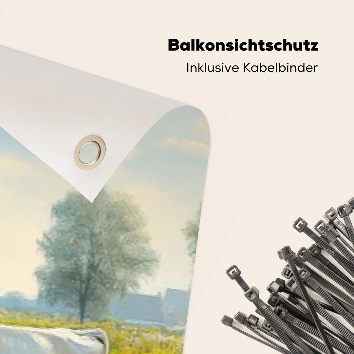 BALKON-SICHTSCHUTZ Kühe - Windmühle - Wiese - Blau Groß 500x95 cm - Grün, Kunststoff (500/95cm) - MuchoWow
