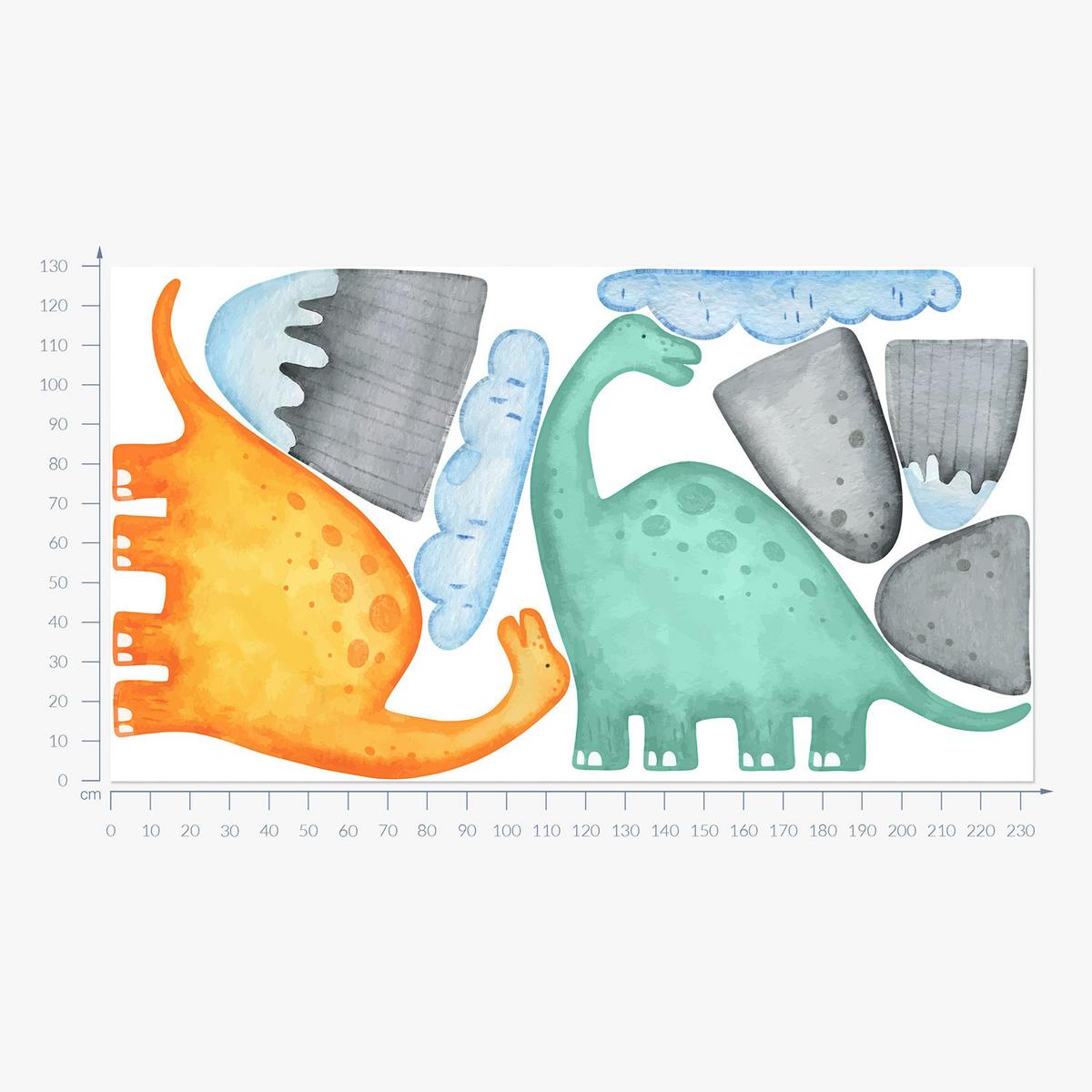 WANDAUFKLEBER 130x233cm - Dinosaurier und Berge - Multicolor, Kunststoff (130/233/0.1cm) - Wallfluent