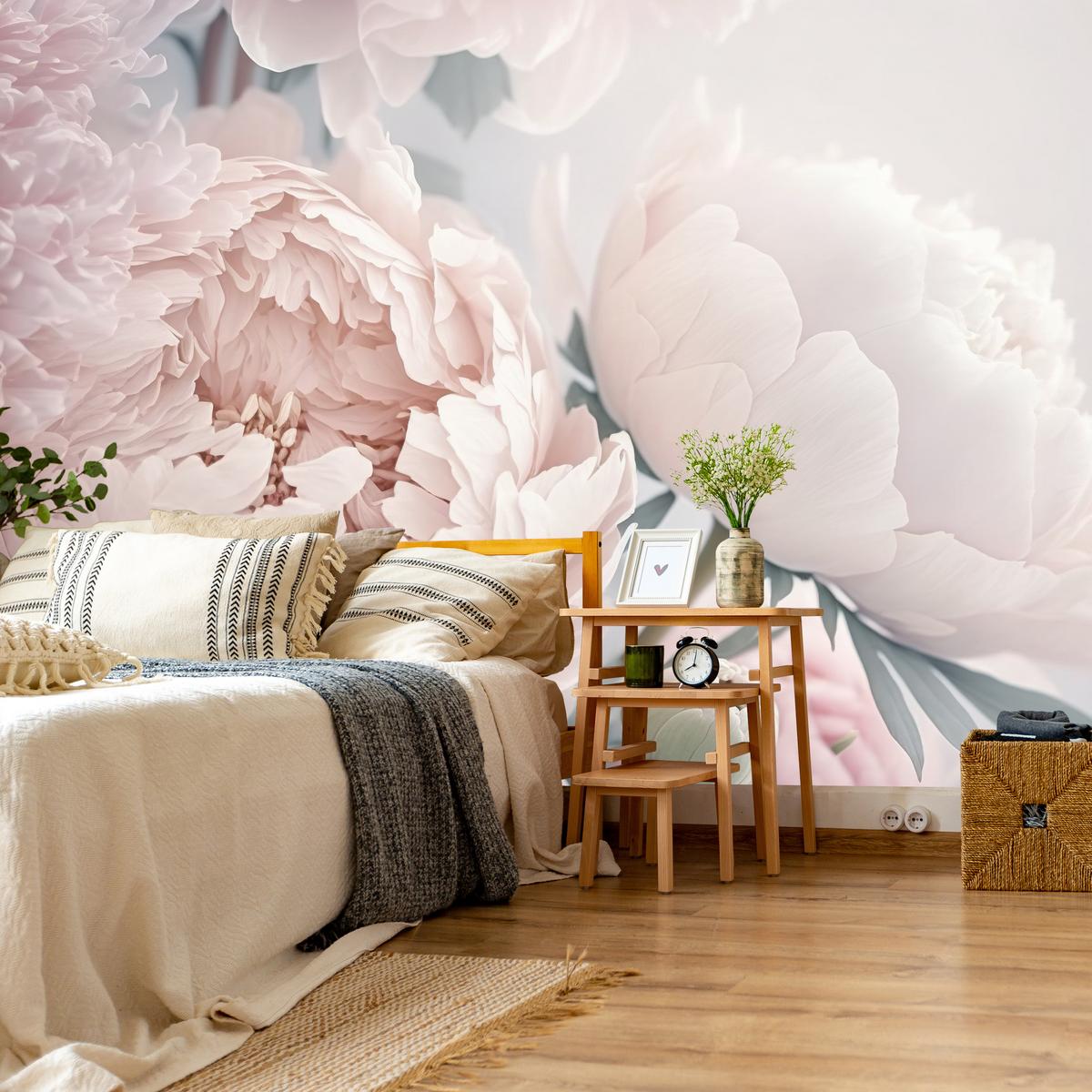 FOTOTAPETE für Schlafzimmer Große Blumen Rosa Pfingstrosen 450x315 - Rosa/Grün, Papier (450/315cm) - Muralo