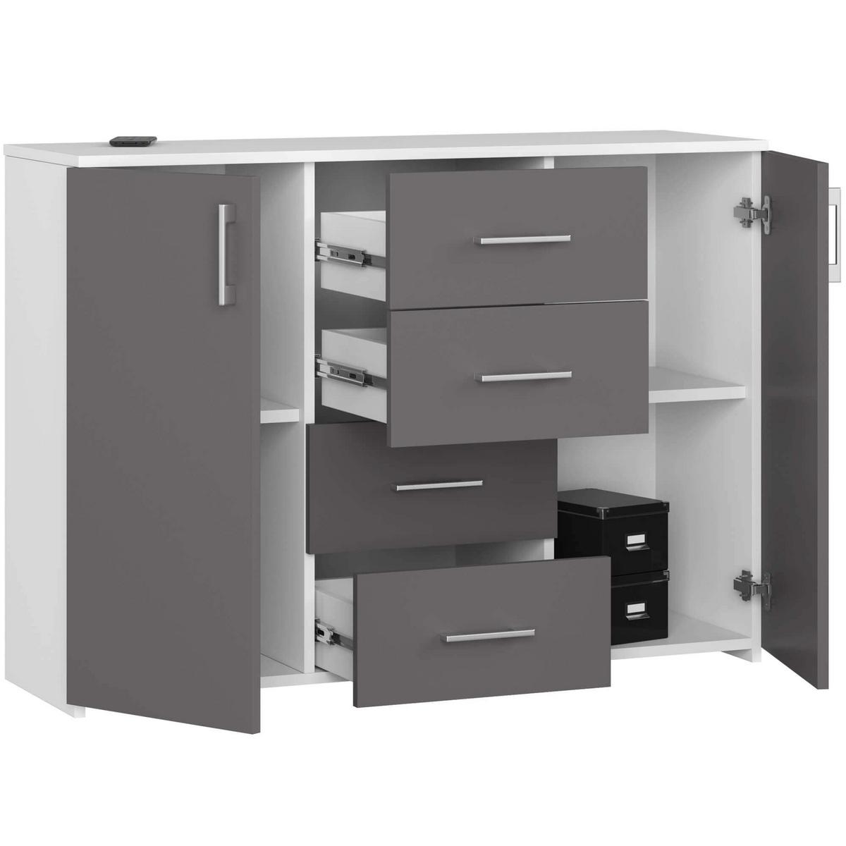 KOMMODE Weiß, Graphit Grau 80/110/35 - Weiß, Holzwerkstoff (110/80/35cm) - RAUMHIRSCH FURNITURE