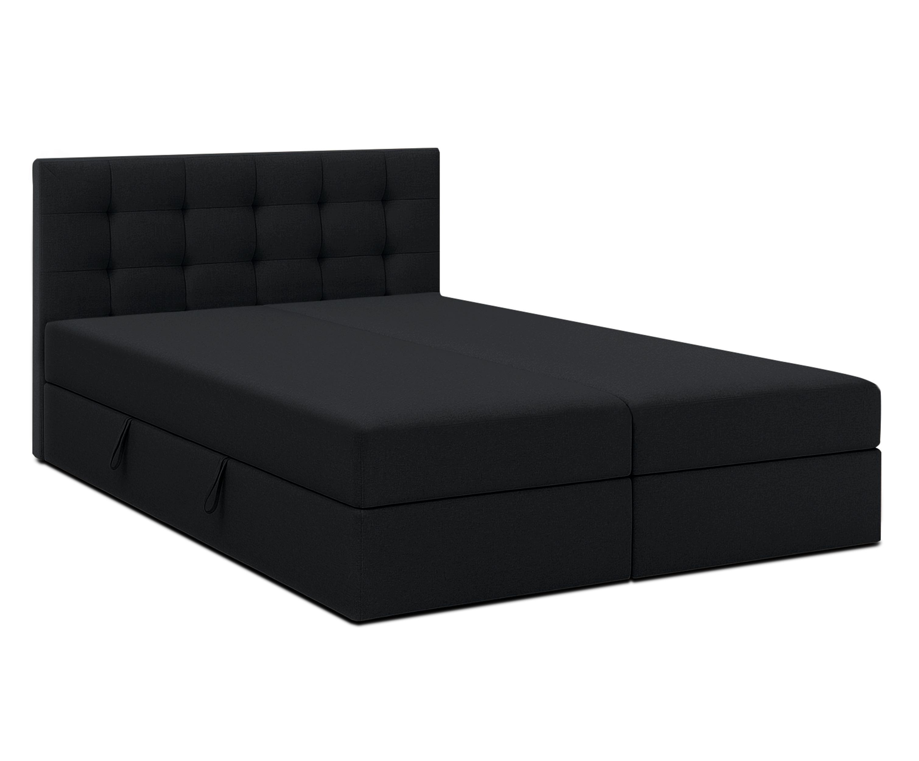 BOXBETT BELINAI 160x200 cm mit Bettkasten und Matratze - Schwarz + TOPPER - Schwarz, Holz/Holzwerkstoff (160/200cm) - AX Living