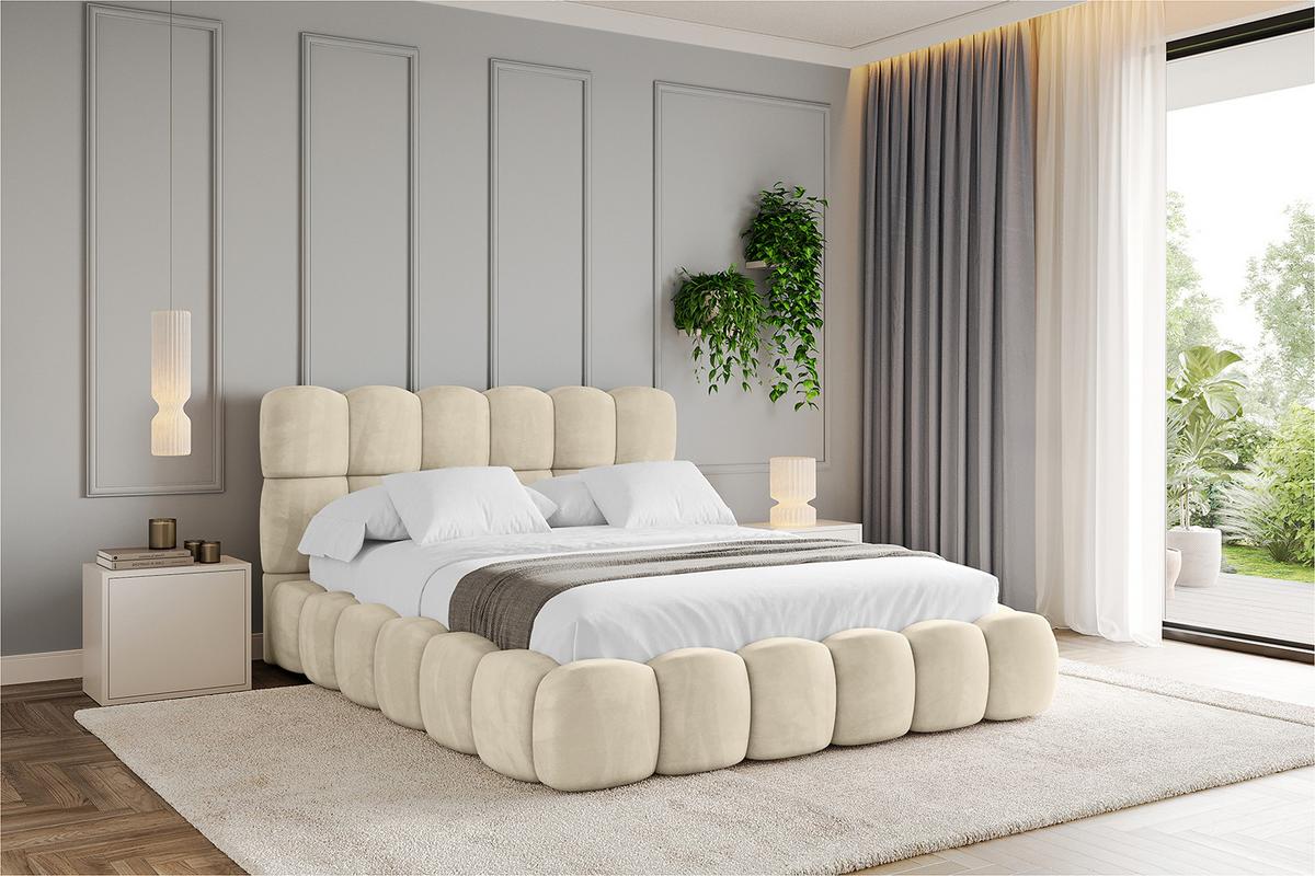 POLSTERBETT mit Bettkasten und Lattenrost, Boxbett ohne Matratze - LEYA 160x200 Beige - Ecru, Holzwerkstoff/Textil (160/200cm) - ALTDECOR