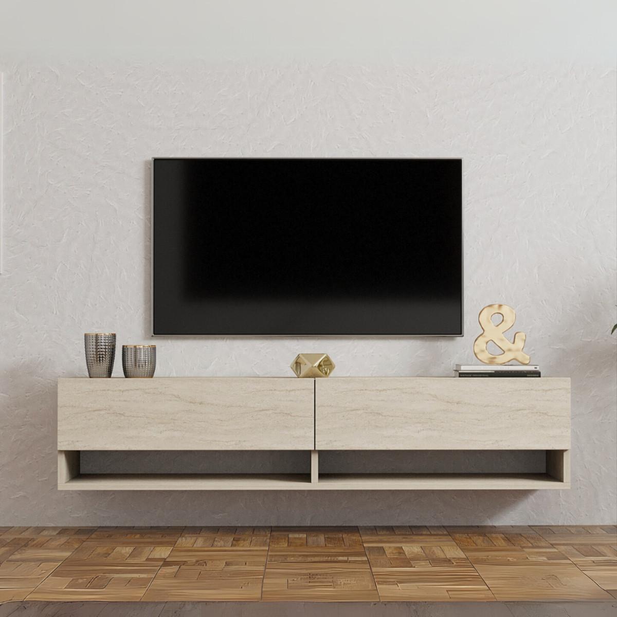 TV-MÖBEL mit 2 klapptüren travertin-dekor arges 30/31/141 cm - Beige, Holzwerkstoff (35/31/30cm) - Calicosy