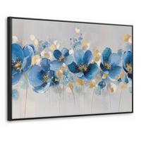 LEINWAND Bilder mit Rahmen - Blumen - Blau - Abstrakt - 90x60 - Hellgrau, Textil (90/60cm) - MuchoWow