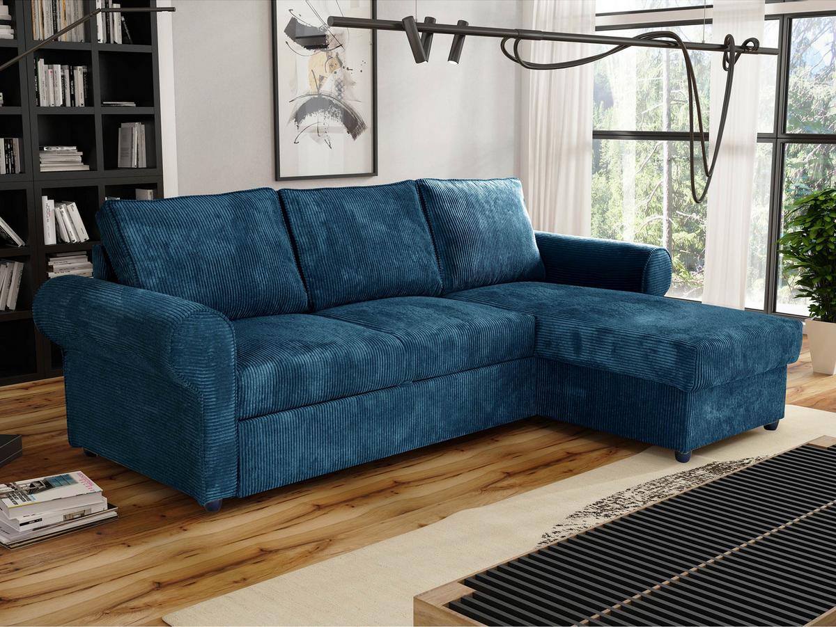 ECKSOFA Monaco Cord - Blau/Schwarz, Holz/Textil (246/155cm) - MIRJAN24