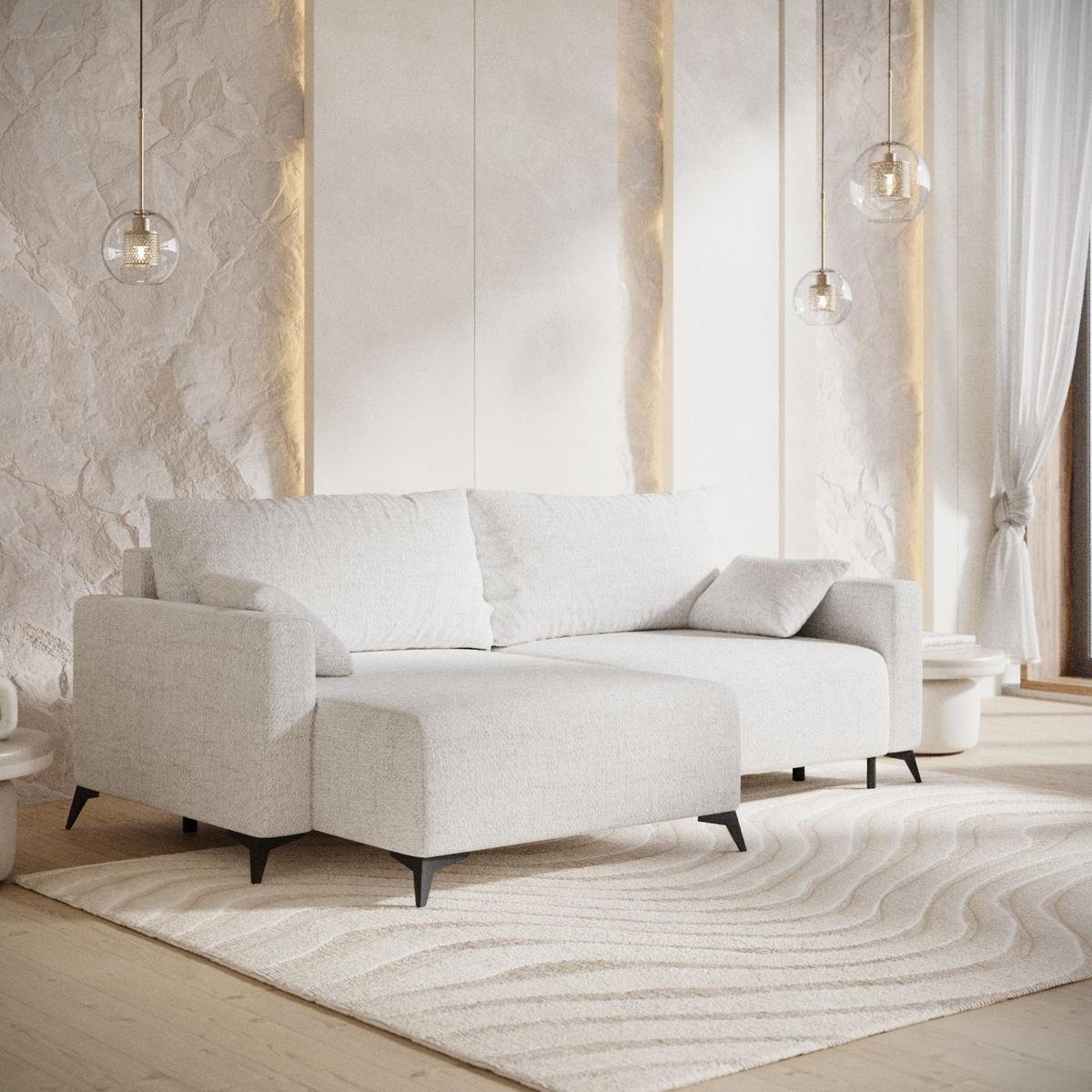 ECKSOFA NUVIO mit Schlaffunktion Creme im Neve Stoff - Creme/Schwarz, Holz/Holzwerkstoff (239/148cm) - AltaBeds