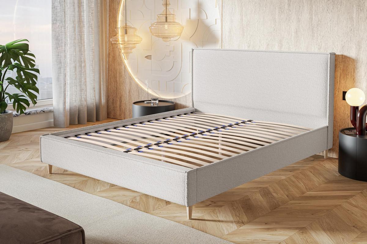 POLSTERBETT LUX RICO mit Kopfteil, 160 x 200 cm, Doppelbett mit Lattenrost aus Holz, Velourstoff Blau, Füße in Farbe: Schwarz - Blau, Holz/Textil (160/200cm) - Alpi-Möbel