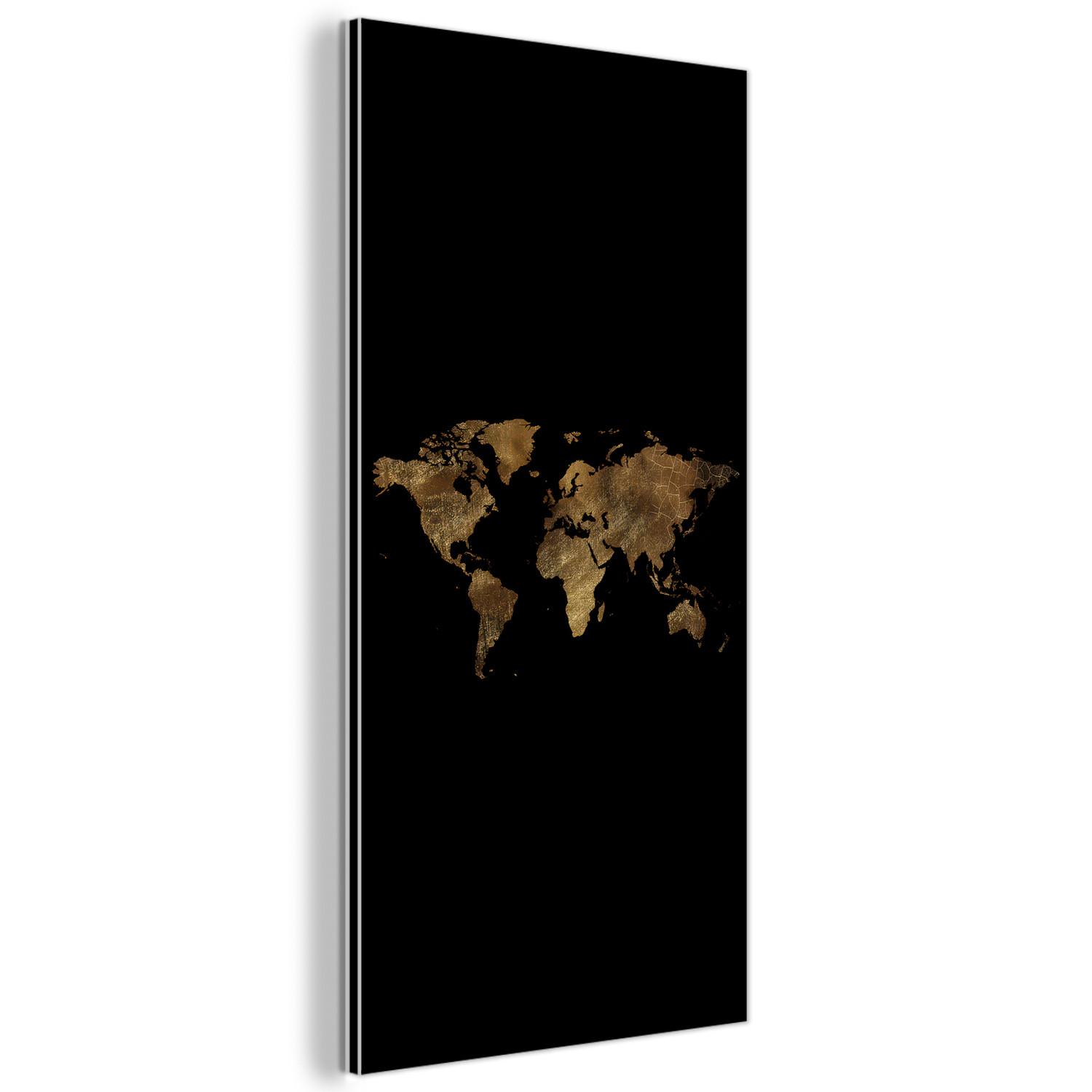 METALLBILD Weltkarte - Gold - Luxus - Erde - Schwarz 40x80 cm - Goldfarben, Metall (40/80cm) - MuchoWow