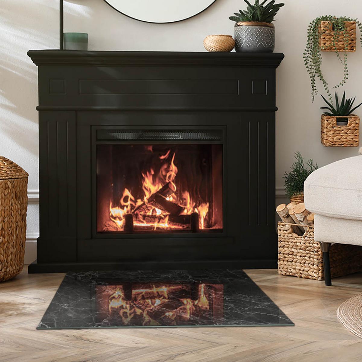GLASPLATTE für Kamin 80x60 cm - Schwarz, Glas (80/60/0.4cm) - TULUP