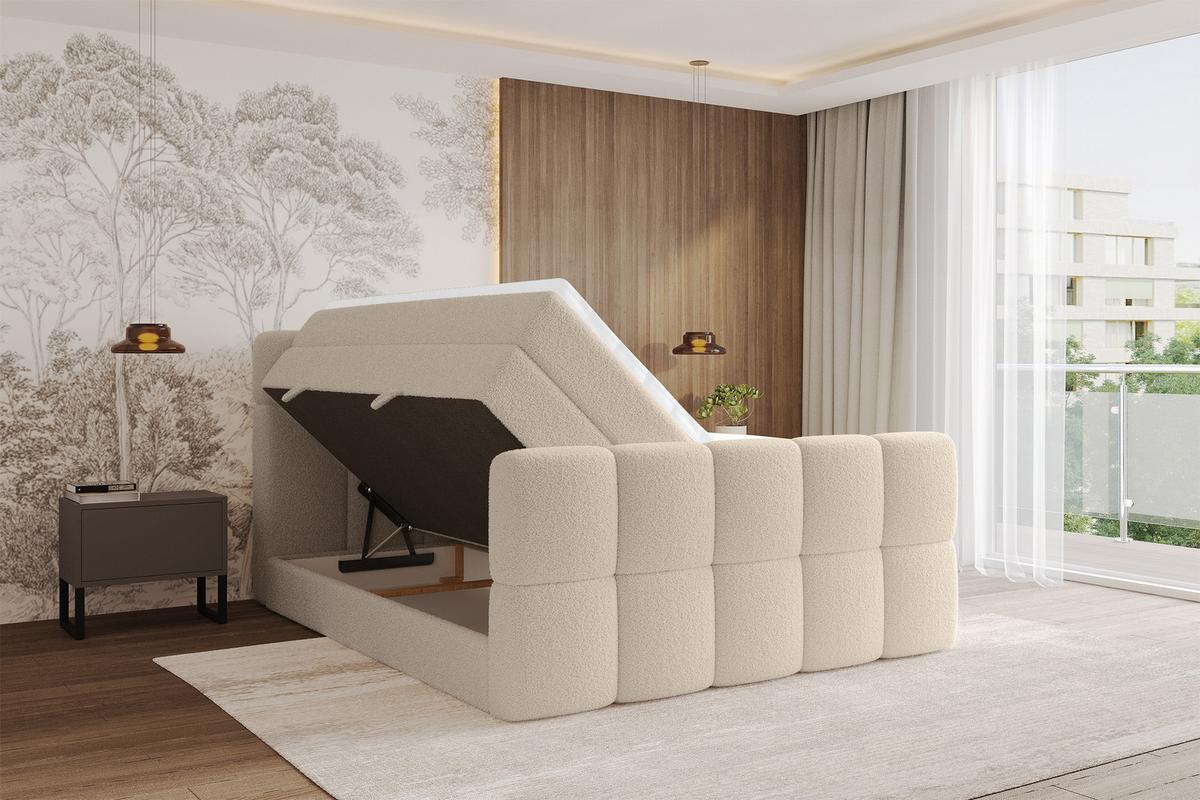 BOXBETT mit Matratze H3/H4 - FAMA-Z KING - 120x200 cm Dunkelbeige Quelle - Creme, Holzwerkstoff (120/200cm) - ALTDECOR