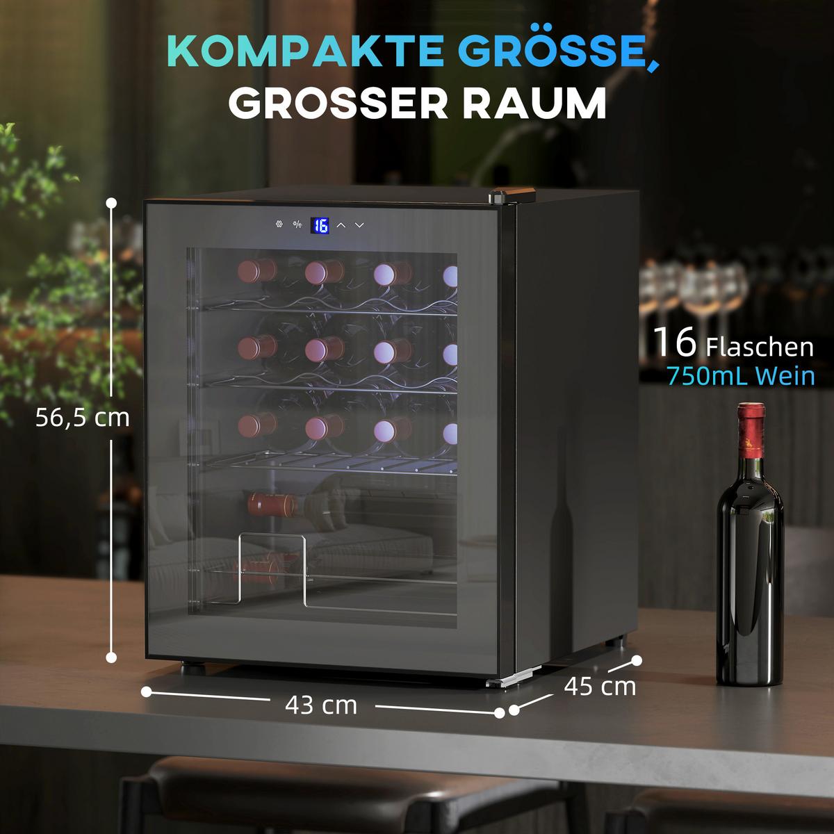 WEINKÜHLSCHRANK 43/45/56.50 cm Schwarz - Schwarz, Metall (45/56.5/43cm) - HOMCOM