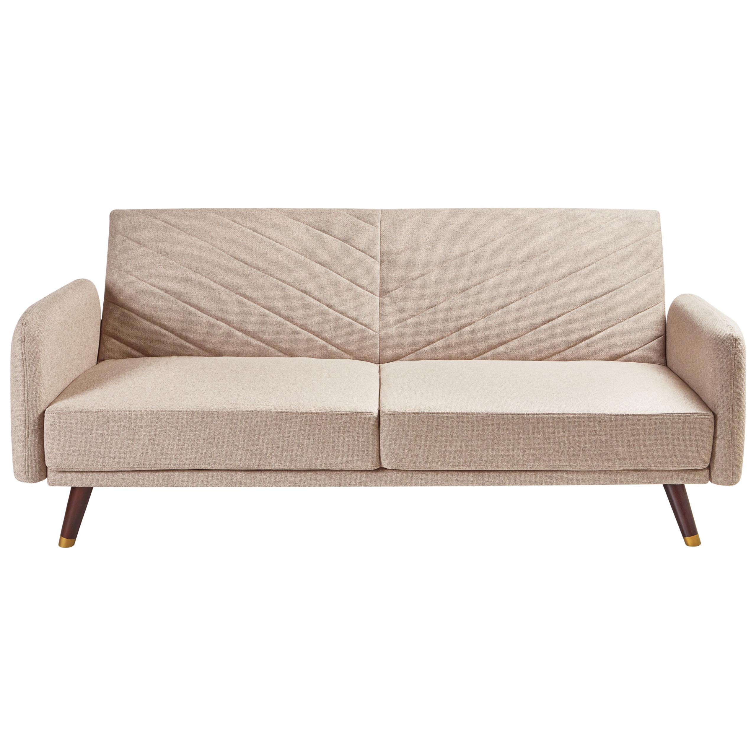 SCHLAFSOFA 3-Sitzer Kunstleinen Hellbraun Senja - Hellbraun, Textil (198/87/95cm) - Beliani