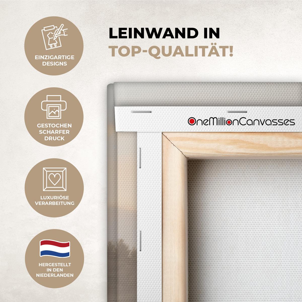 LEINWANDBILD Gras - Morgennebel - Kreuz - Christentum Gemälde 60x40 cm - Beige, Textil (60/40cm) - MuchoWow