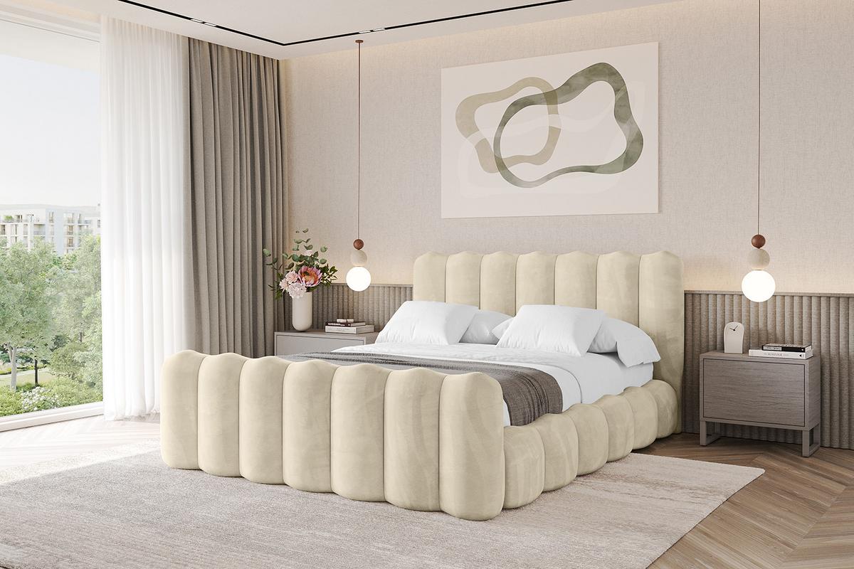 POLSTERBETT mit Bettkasten, Fußteil und Lattenrost, Bett mit Matratze H3/H4 - SORA-Z 180x200 Beige - Ecru, Holzwerkstoff/Textil (180/200cm) - ALTDECOR