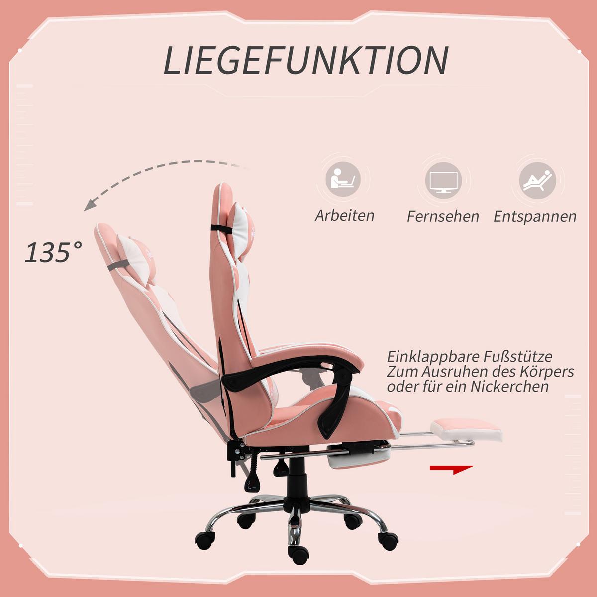 GAMINGSTUHL, Kunstleder, PVC, Rosa+Weiß - Multicolor, Kunststoff (67/127/64cm) - Vinsetto