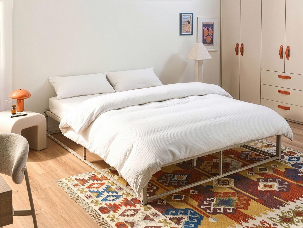 BETT ohne Kopfteil 160/200 cm Eisen Hellbeige Viry - Beige, Metall (160/200cm) - Beliani