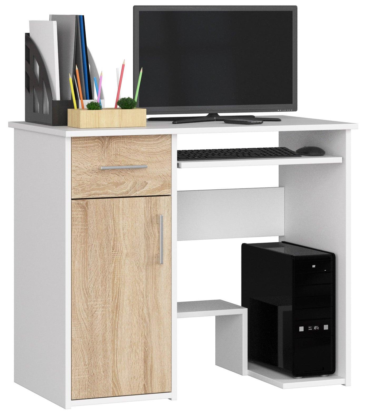 SCHREIBTISCH Weiß, Eiche Sonoma 74/90/50 - Weiß/Sonoma Eiche, Holzwerkstoff (90/50/74cm) - RAUMHIRSCH FURNITURE