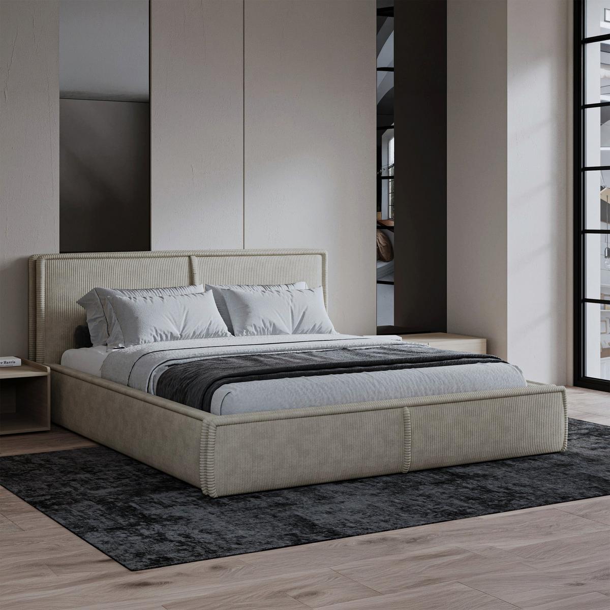 POLSTERBETT CORDO BEIGER CORDSTOFF 160x200 CM - Ecru/Schwarz, Kunststoff/Textil (160/200cm) - Selsey
