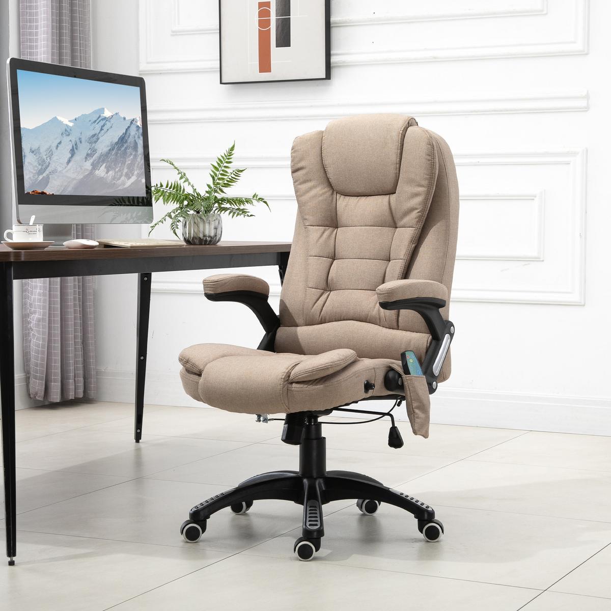 BÜROSTUHL mit Vibrationsmassage, Ergonomisch Schreibtischstuhl Höhenverstellbar - Schwarz/Braun, Kunststoff/Textil (74/116/67cm) - Vinsetto