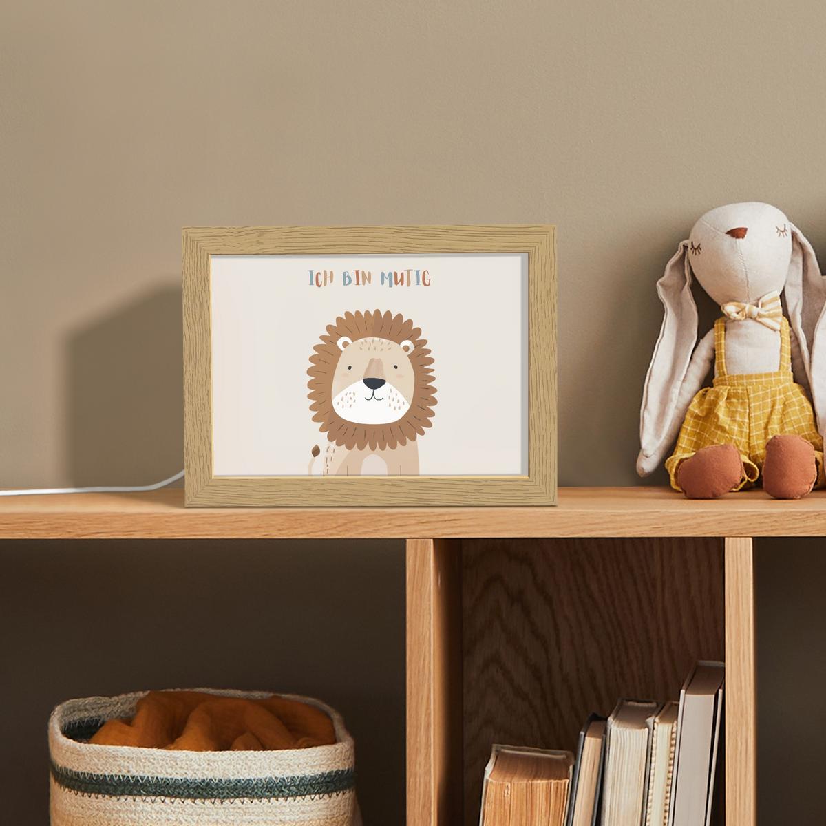 NACHTTISCHLAMPE Löwe - Beige - Tier - Mutig - Zitat 20x15 cm - Beige, Holzwerkstoff (8/20/15cm) - OnlyWow