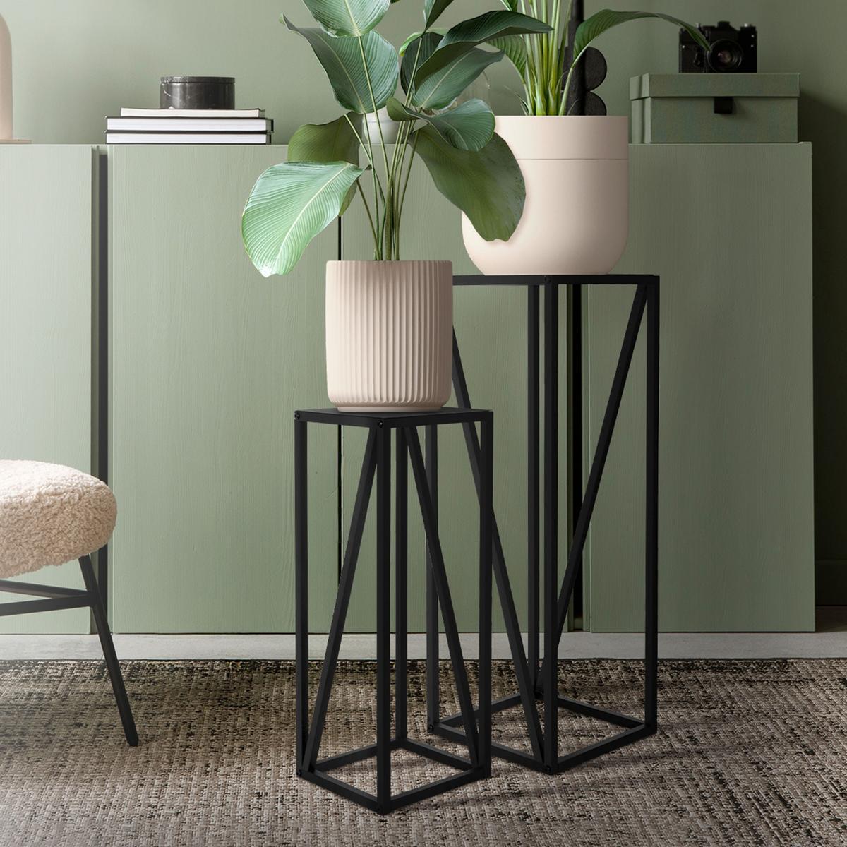 BLUMENSTÄNDER 2er Set Schwarz 21,5x21,5x57,4 cm/26x26x73,5 cm Stahl - Goldfarben, Metall (26/26/73.5cm) - ML-DESIGN