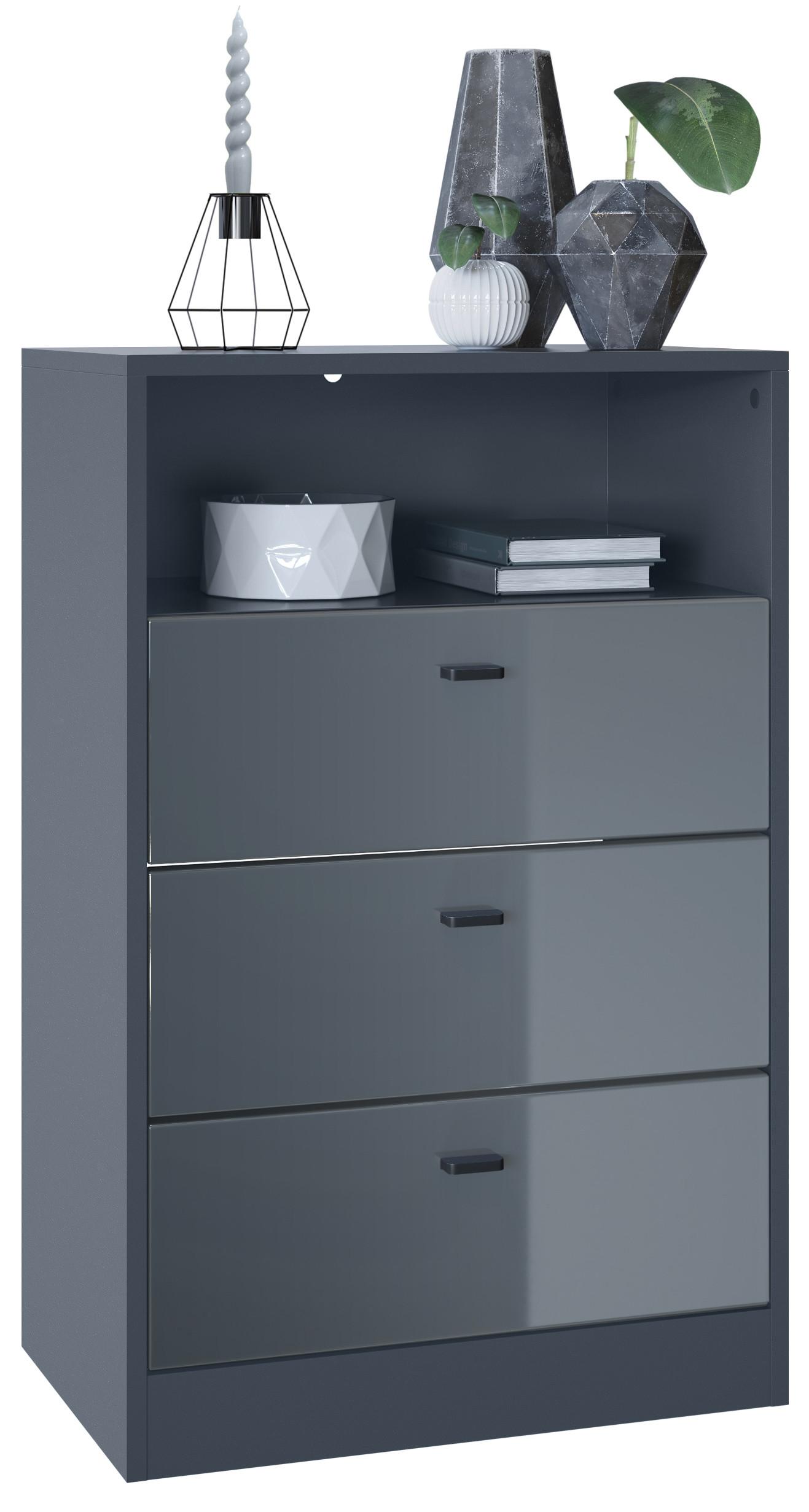 KOMMODE Pino Fronten in Grau Hochglanz - Grau, Holzwerkstoff (56/86.5/36cm) - Vladon
