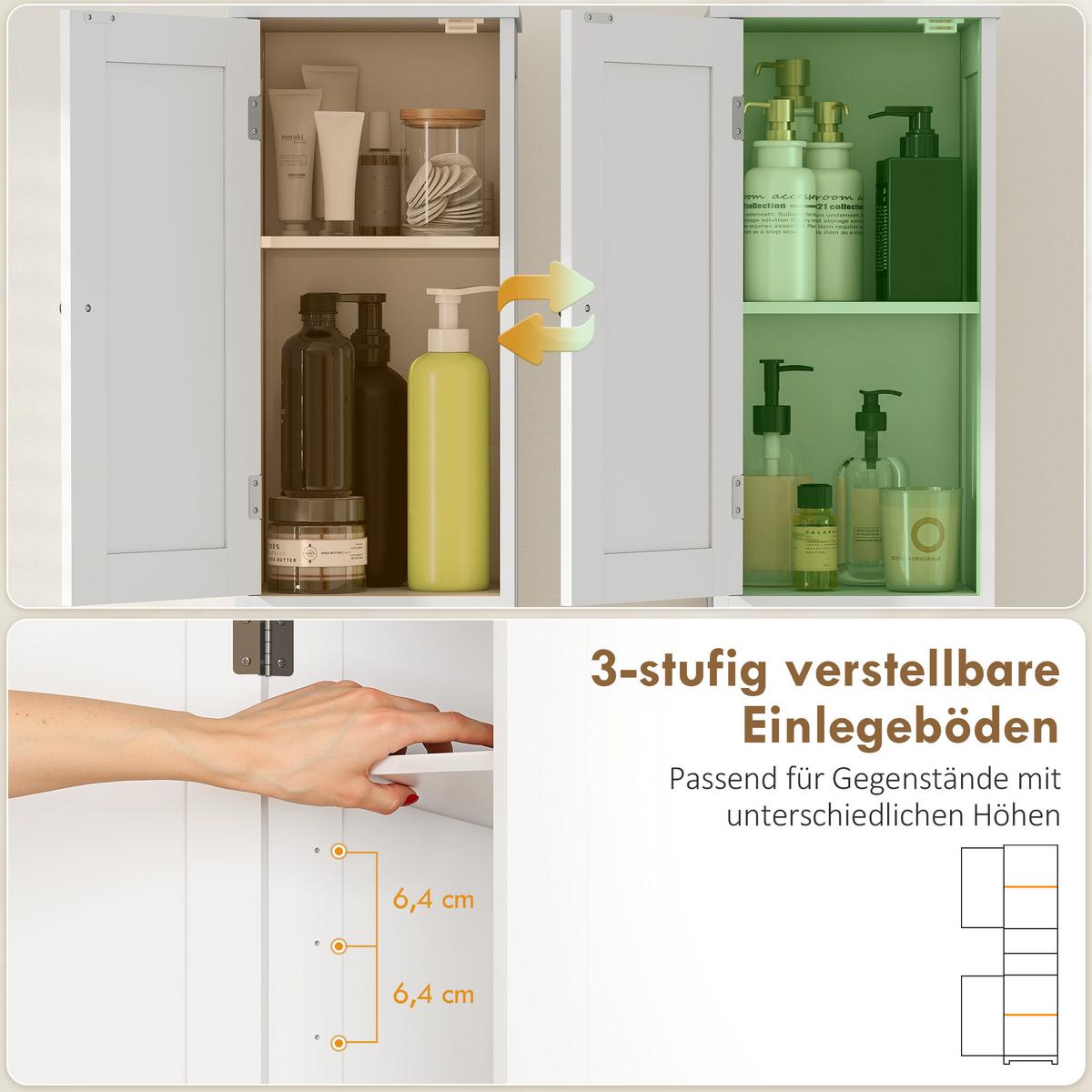 BADEZIMMERSCHRANK MDF Weiß - Schwarz/Weiß, Holzwerkstoff/Metall (30/170/30cm) - HOMCOM