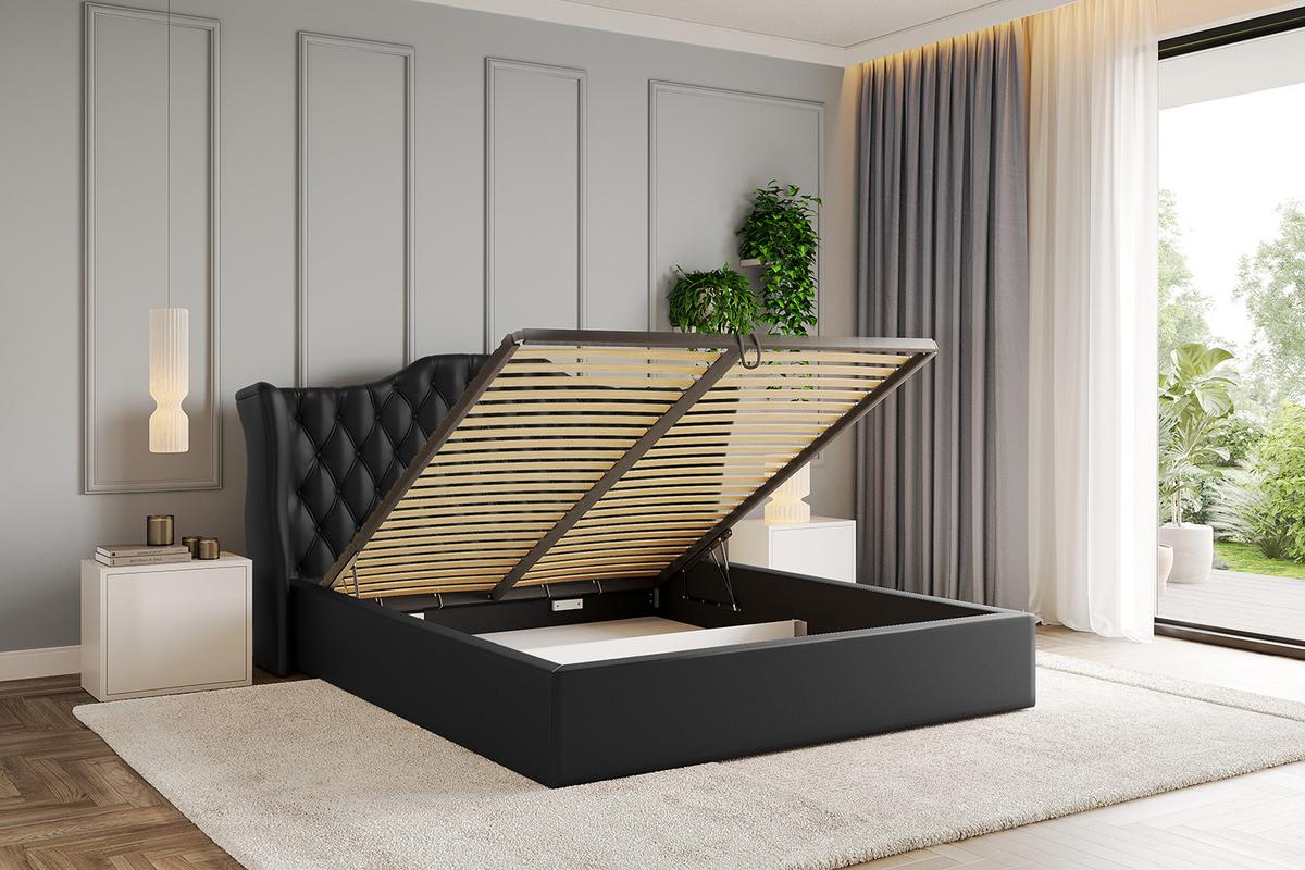 POLSTERBETT mit Bettkasten und Lattenrost, Boxbett ohne Matratze - ZORAN 140x200 Schwarz Kunstleder - Schwarz Hochglanz, Holzwerkstoff/Textil (140/200cm) - ALTDECOR