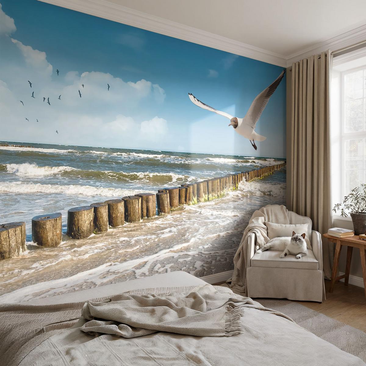 FOTOTAPETE 152x104 cm - Küstenlandschaft - Blau, Textil (152/104cm) - Wallfluent
